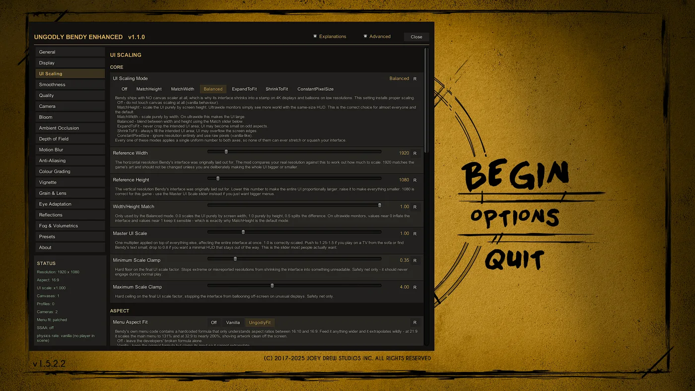 UI Scaling tab of the Ungodly Bendy Enhanced settings window